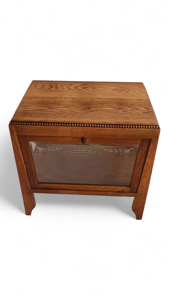 Image 1 of Mobiletto da tè Art Déco della scuola di Amsterdam con vetro tagliato