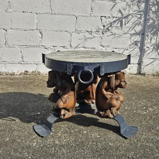Image 1 of French Vintage Jean Maurice Rothschild - Marble Table - Forged Iron Table - Neoclassical Style- 50s