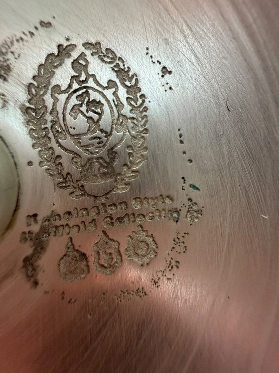 Image 1 of Zeldzame vintage verzilverde kristallen compoteschaal op een zeepaardje-onderzetter met keurmerk.