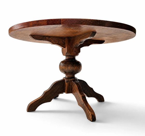 Mesa de comedor de roble macizo / también conocida como mesa de monasterio / con un robusto pedestal central (photo 4 of 13)