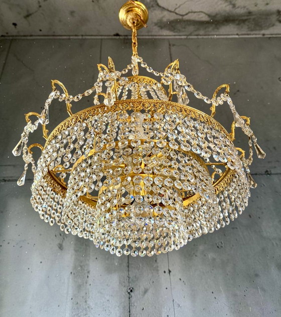 Beautiful antique crystal chandelier – Glass, Brass (photo 5 of 8)