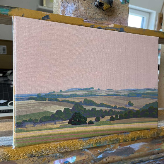 Image 1 of Blue Horizon, unique painting, hand-painted one-of-a-kind piece, 30 x 20 cm, acrylic paint on canvas