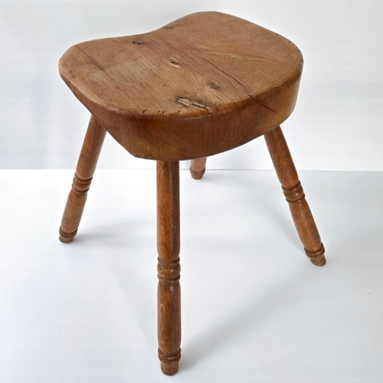 Image 1 of SUPERB VINTAGE BRUTALIST STOOL 1950 IN OAK, 4 LEGS, 50S
