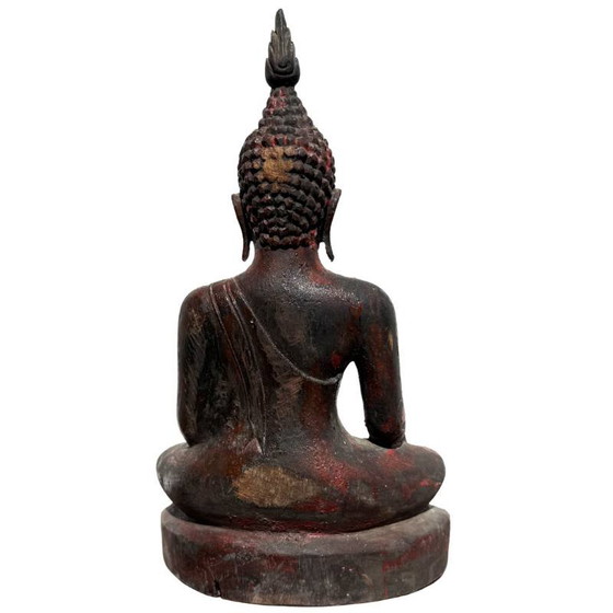 Antique Burmese Buddha - Teak Wood & Gold Leaf - 29cm – Sculpture (photo 5 of 12)