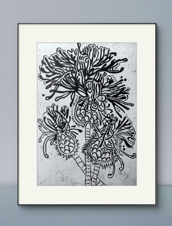 Image 1 of Espino negro, Impresión linograbada, A3, Impreso a mano, Arte botánico, Edición limitada