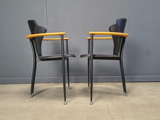 Image 1 of Vintage leren fauteuils van Arrben Italy, jaren 80 - set van 8