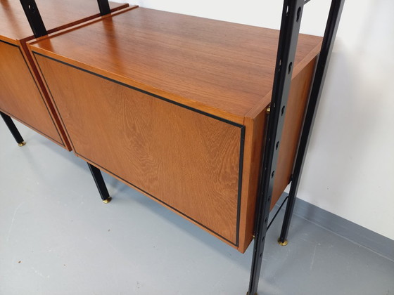 Image 1 of Bibliothèque étagère italienne double modulable vintage en teck et métal des années 60