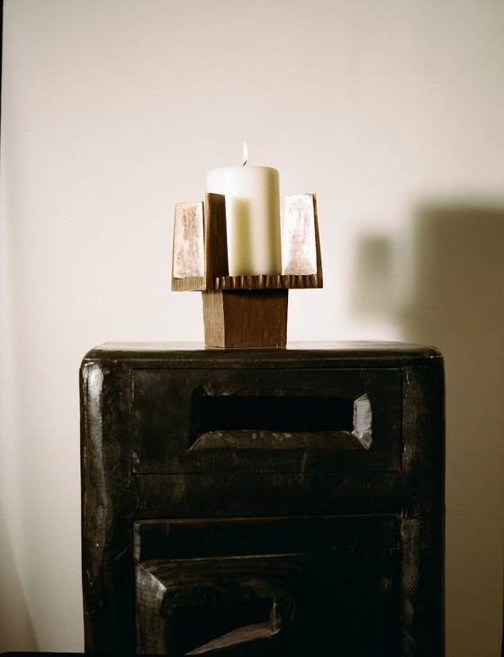 Image 1 of French Brutalist Bronze Candlestick/Candlestick, Circa 1950