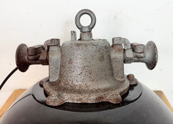 Image 1 of Black Enamel and Cast Iron Industrial Cage Pendant Light, 1960s