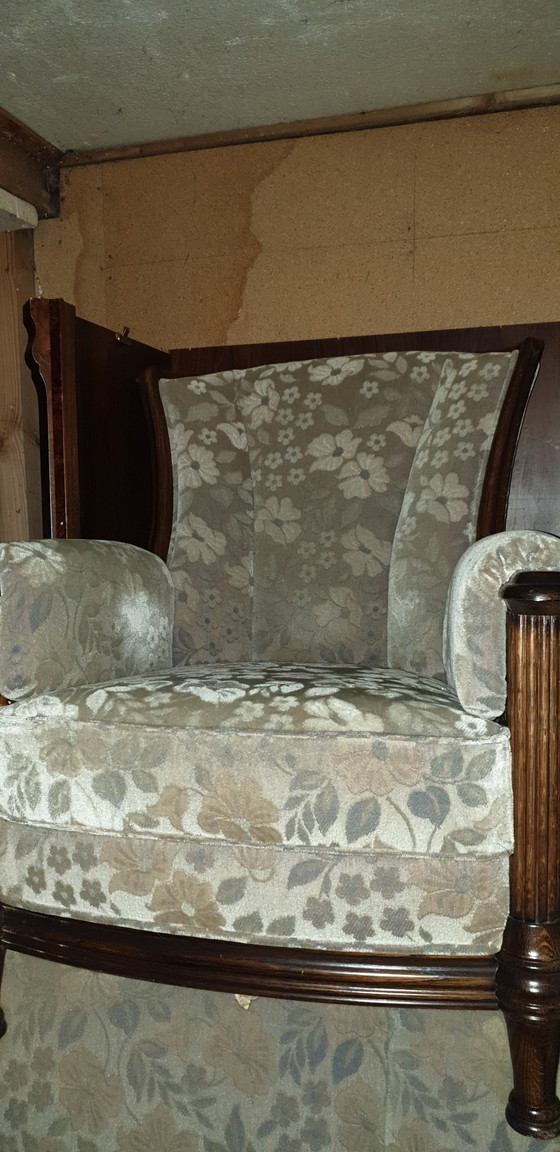 Image 1 of Classic oak wool mohair sofa with armchairs