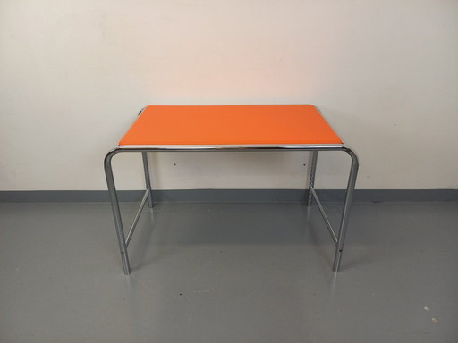 Bureau vintage en skai orange et chrome des années 70