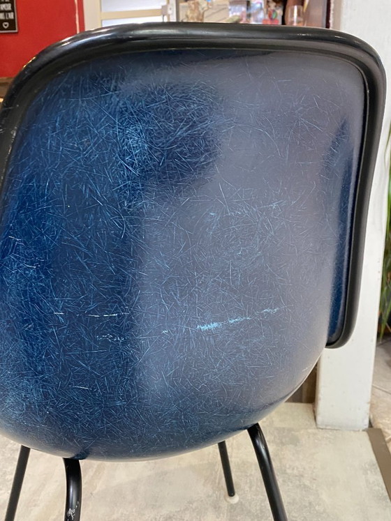 Image 1 of DSX chair, blue fiberglass, vinyl upholstery, Eames Herman Miller vintage 70s