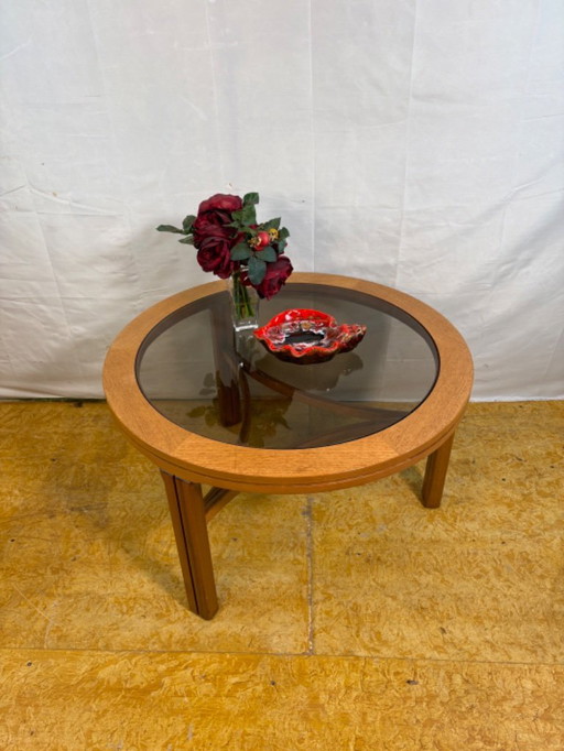 Mid-Century Retro Vintage Teak Round Coffee Table by Nathan Furniture (1960–1970)  A beautifully designed mid-century round coff