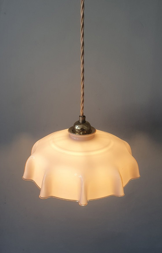Vintage French pendant lamp - pastel rose opaline glass. – Metal (photo 3 of 15)
