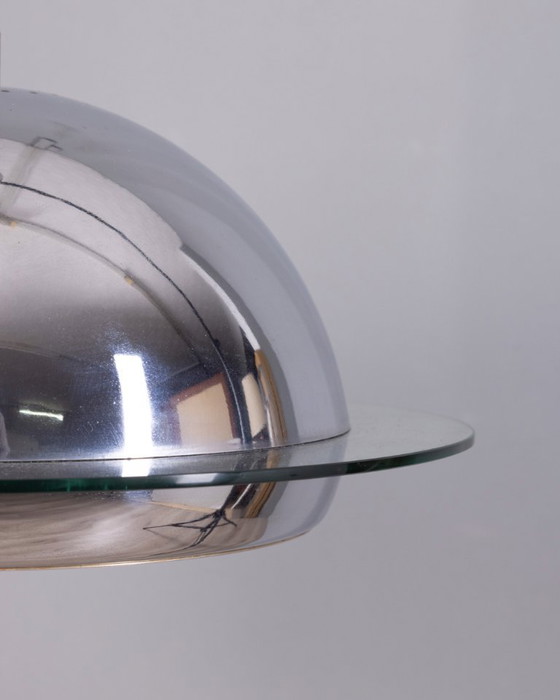 Image 1 of VINTAGE 70'S CHROME METAL AND GLASS CHANDELIER, ITALIAN DESIGN