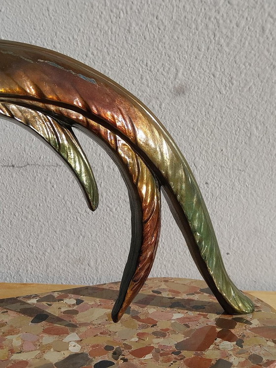 Sculture di uccelli in bronzo su base in terrazzo, Marmo, Metallo, Verde, Art Deco (foto 4 di 7)