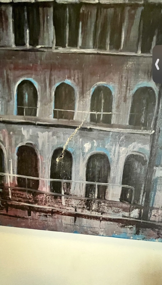 Image 1 of Monumentaal architectonisch stadsgezicht uit het midden van de 20e eeuw — Origineel schilderij (1961)