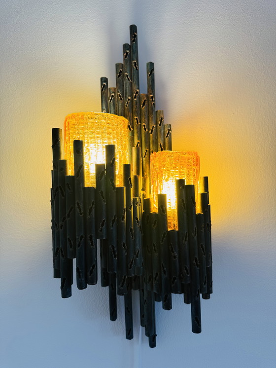 Image 1 of LAMPADA DA PARETE DOPPIA BRUTALISTA DI MARCEL FANTONI, ITALIA, 1960