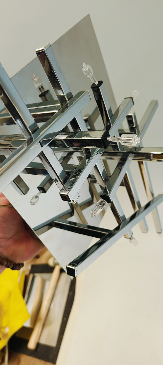 Image 1 of Modernist chrome sofa Germany halogen ceiling lamp from the 1980s in the style of Sciolari