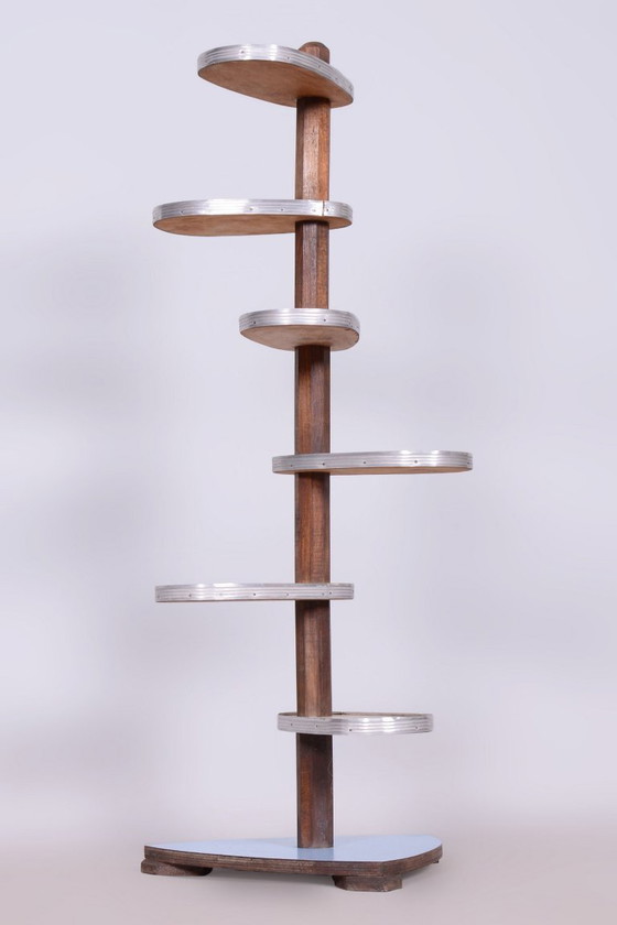 Soporte para flores restaurado de mediados de siglo, madera de haya, Umakart, aluminio, checo, década de 1950. (photo 6 of 8)