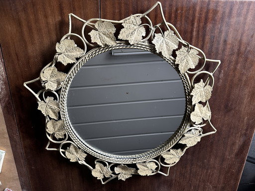 Miroir Vintage en Fer Forgé Décor Feuilles de Vignes - Diamètre 62 cm
