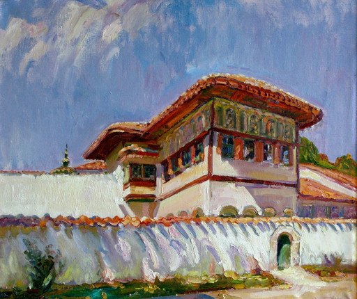 Dipinto ad olio originale Paesaggio urbano Architettura Castello – schilderijen tekeningen, Canvas