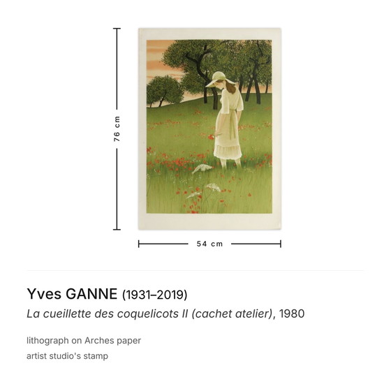 Yves Ganne Lithograph La Cueillette Des Coquelicots II (Cachet Atelier) 1980 – Lithographies et sérigraphies (photo 3 of 5)