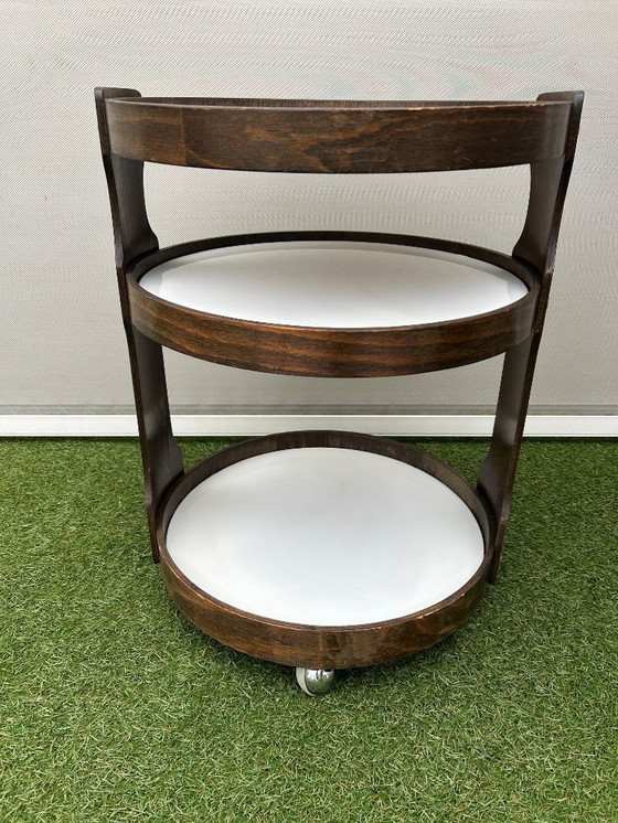 Image 1 of Ronde vintage design trolley van hout.