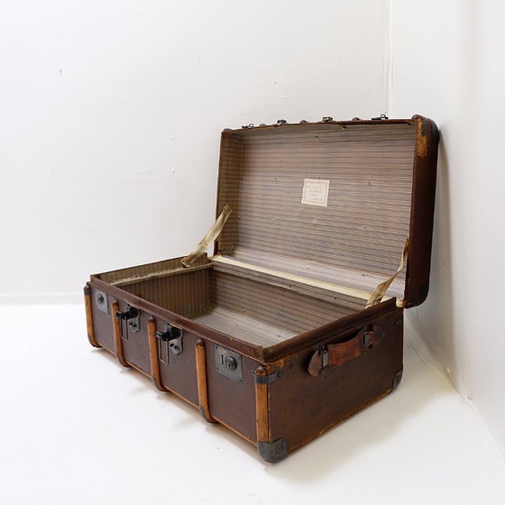 Image 1 of Baule-valigia vintage in tela e legno, anni '20