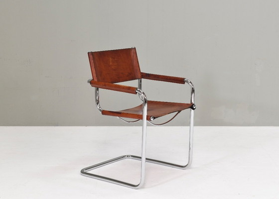 Image 1 of Chaise Mart Stam S34 en chrome et cuir selle par Fasem – années 1970