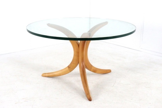 Image 1 of Table basse Alma Möbel avec pieds en forme de boomerang et plateau en verre, vintage