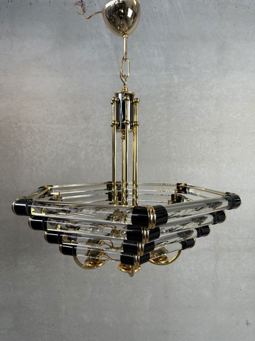 Lampadario esagonale vintage Bakalowits &amp; Sohne nero/oro