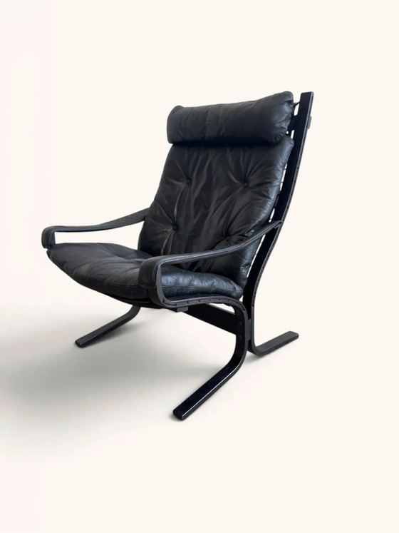 Vintage "Siesta" armchair by Ingmar Relling from 1965 in black leather., Relling (Ingmar), Scandinavian (photo 6 of 6)