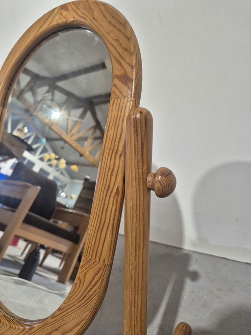 Vintage Swedish pine hood mirror, tiltable