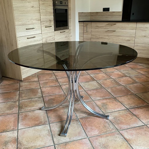 Roche Bobois table. 1970. Chrome and smoked glass.