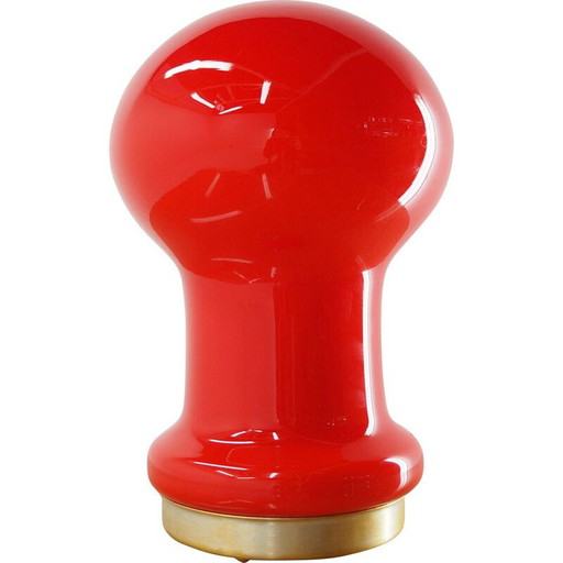 Lámpara de mesa EGG de mediados de siglo, totalmente de vidrio rojo, de Stefan Tabery para OPP Jihlava, década de 1970
