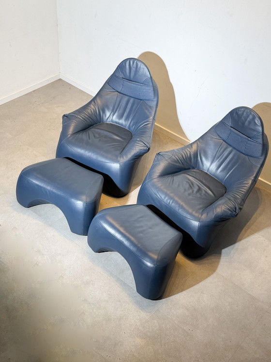 Image 1 of Marc Sadler “Hal” Lounge Chair + Ottoman for Cassina (1996) – Blue Leather