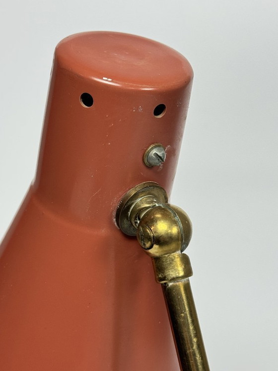 Image 1 of Elegant Mid-Century Brass & Orange Table Lamp by Giuseppe Ostuni for O-Luce, Italy, 1950s