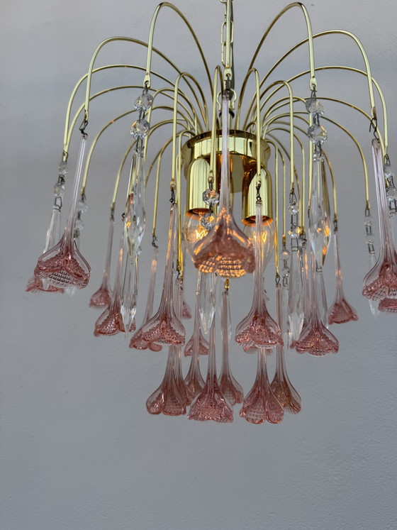 Lámpara de araña con forma de rosa de cristal de Murano, década de 1980. – Lámparas de araña, Murano Glass (photo 6 of 13)