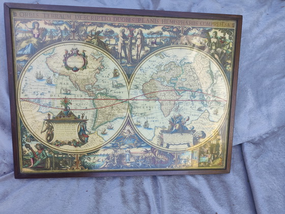 Image 1 of Scandinavian Vintage Wall Coat Rack in a Wooden World Map