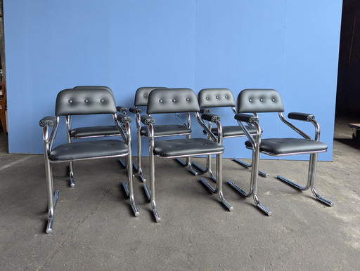 6 chaises vintage à structure tubulaire Jerry Johnson