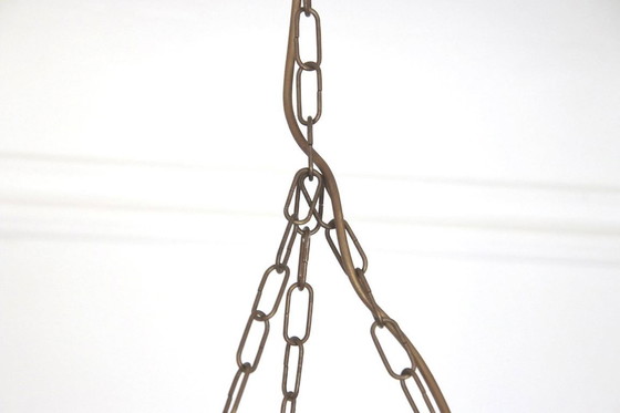 Image 1 of Ceiling lamp, pendant lamp, petroleum glass shade, 75-90cm, vintage