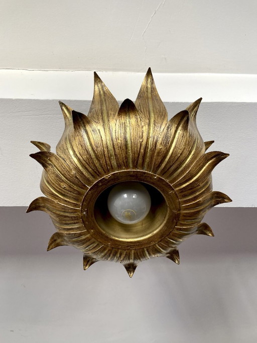 Ceiling light, Hans Kögl, sunflower model in gilded metal, 1950s