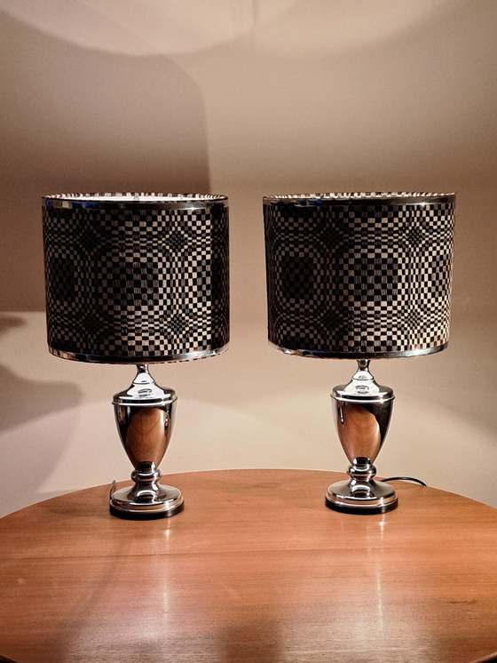 Image 1 of Op Art Chrome Table Lamps, 1970s – Pair, Excellent Condition