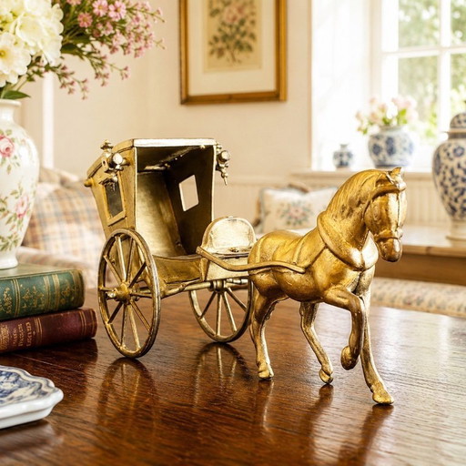 Bronze Statuette "Horse and Carriage" – decoratieve objecten