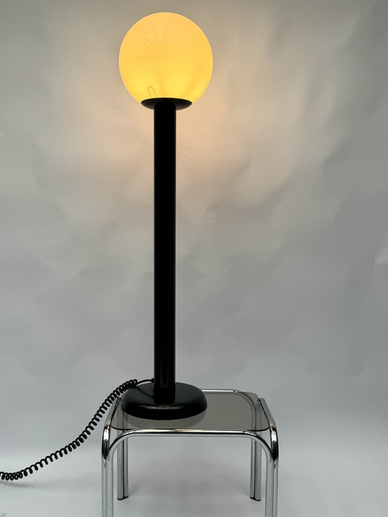 Image 1 of Black Woja Holland Space Age Floor Lamp with Opaline Globe – 1970s 80s Vintage