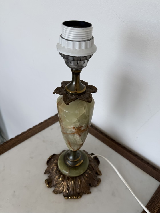 Cordero de mesa antiguo hecho de ónix natural verde. – Lámparas de mesa, Marble, Brass (photo 6 of 8)