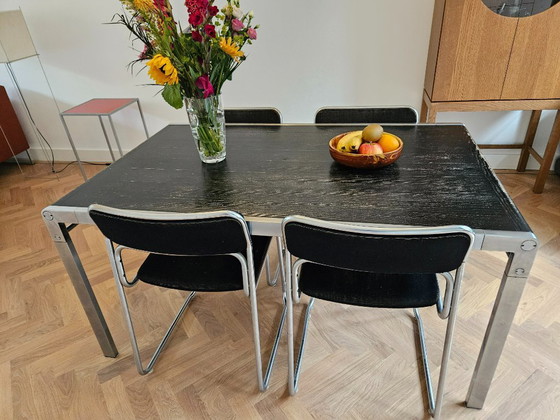 Image 1 of Vintage eettafel met 4x buisstoelen | Bataille & Ibens