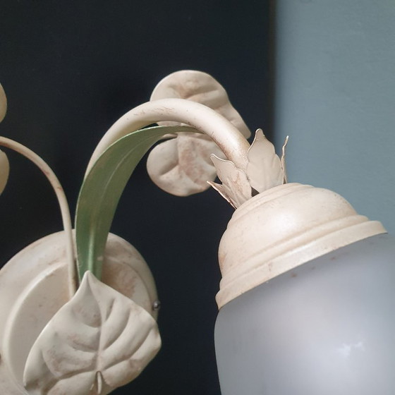 Image 1 of Vintage Italian wall lamp - Floral - Voghera - glass shade