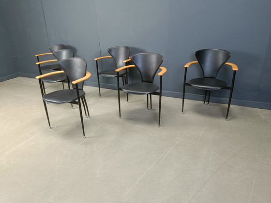 Image 1 of Vintage leren fauteuils van Arrben Italië, jaren 1980 - Set van 6